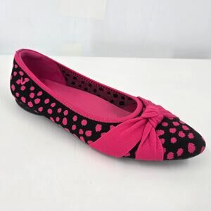 Vivaia Almond Toe Ballet Flats Black Pink Polka Dot Bow Knit Black 41 US 9.5